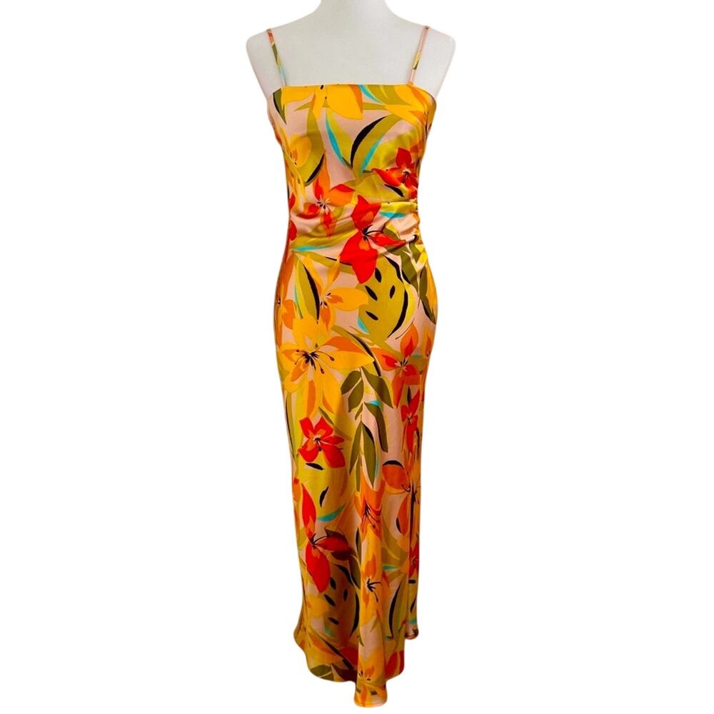 House of Harlow 1960 Satin Tropical Print MIDI Dress size Small